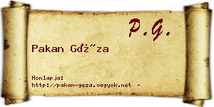 Pakan Géza névjegykártya